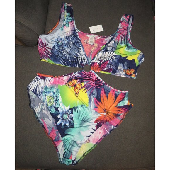 Tropical Butterfly Print Sexy Bodysuit, Ashley Stewart, NWT - Picture 3 of 9